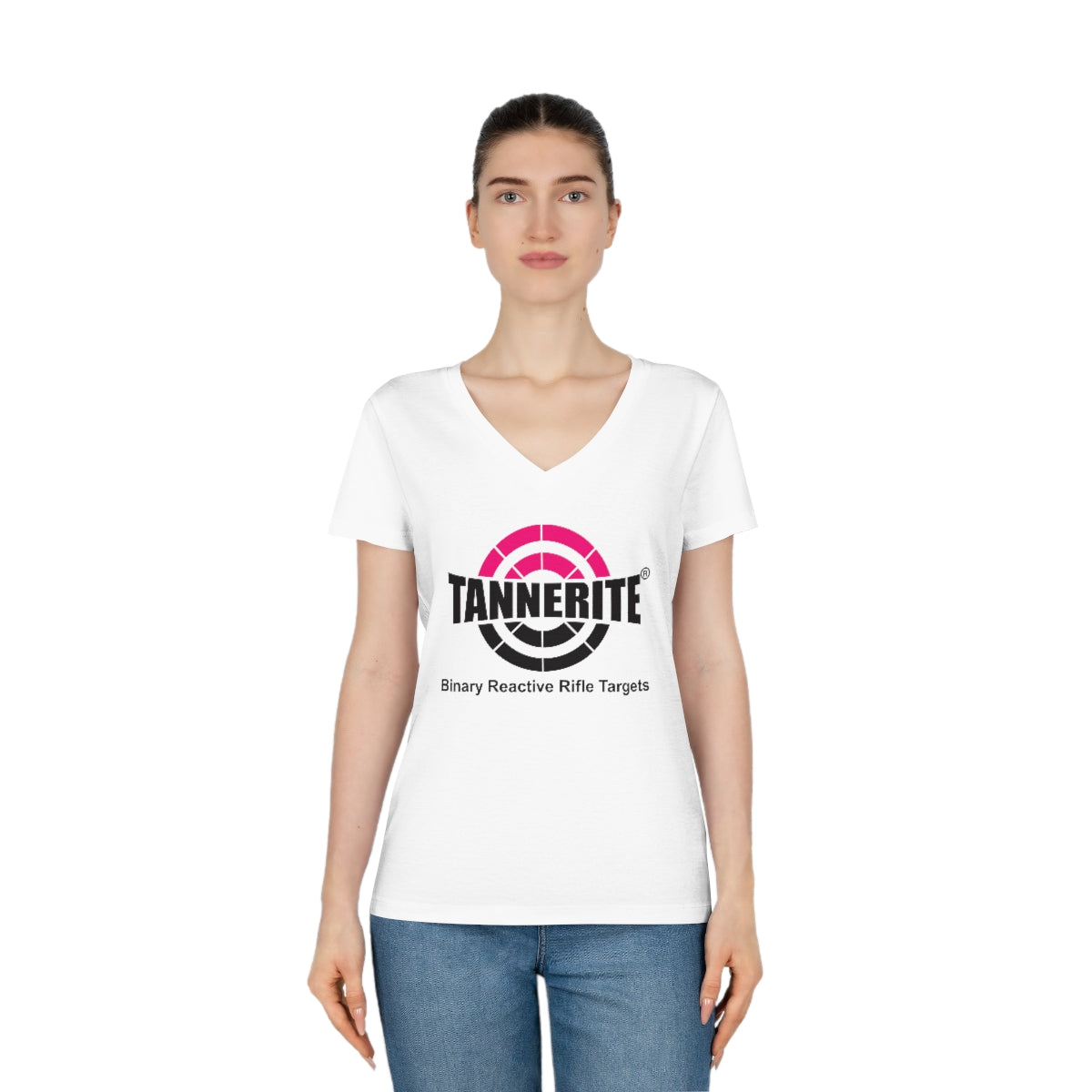 Tannerite® Sports Women's Evoker V-Neck T-Shirt- PINK logo