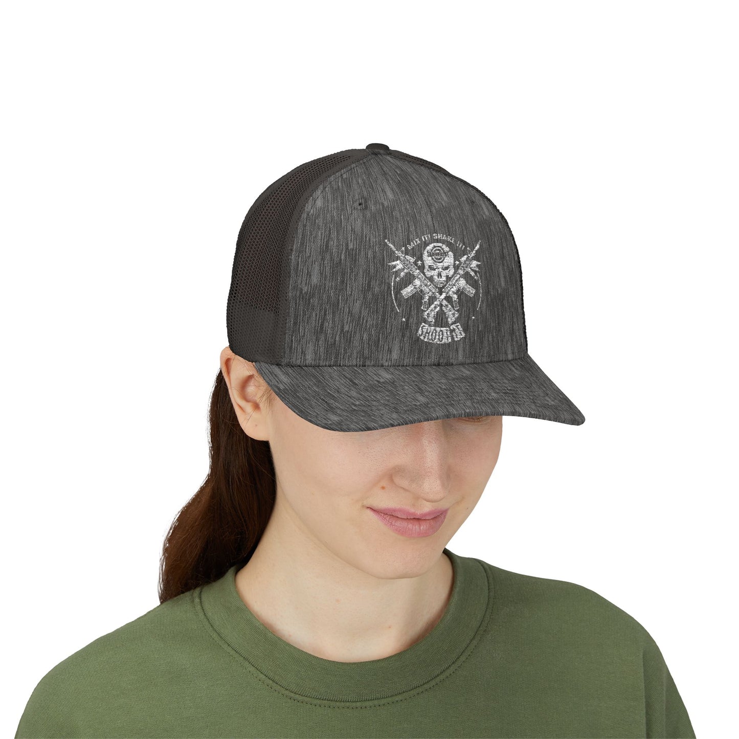 Skull & Crossed Arrows Trucker Cap — Vintage Fishing Hunter Mesh Snapback